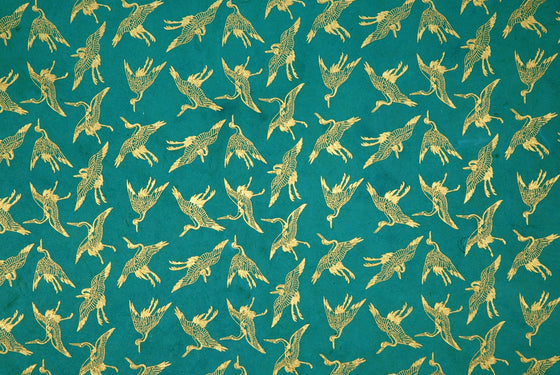 Lokta Print Flying Cranes Gold on Malachite