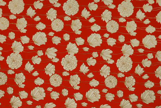 Indian Print Field Poppies Cream on Red