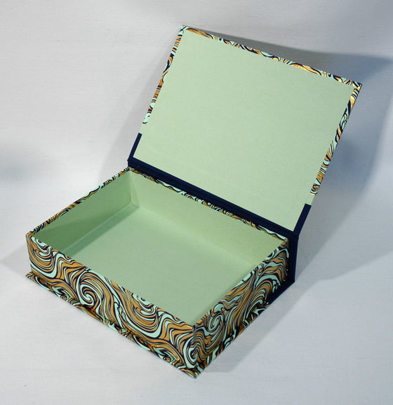Box Hinged Lid Small - Letterpress Marble Mint & Gold