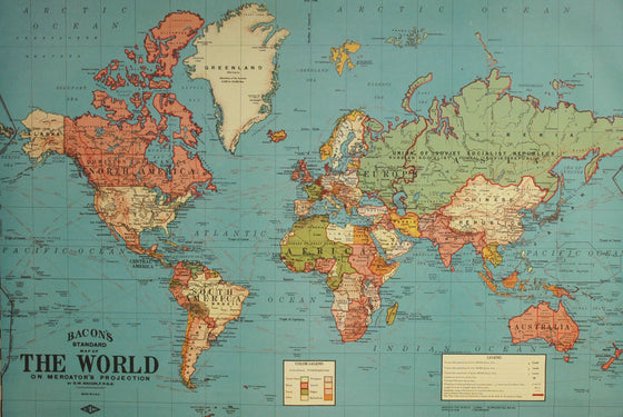Florentine Print Map of the World Bold Colors