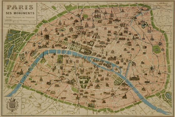 Florentine Print Map of Paris City