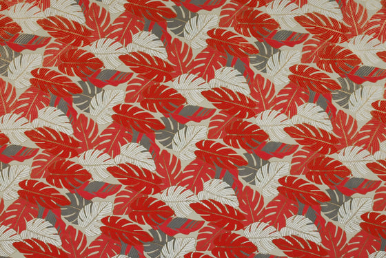 Indian Print Tropical Leaves Red White