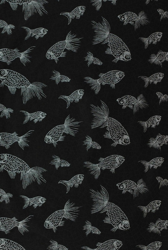 Lokta Print Ryukin Fish Silver on Black