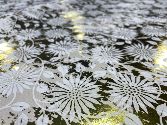 Indian Foil Distressed Gold with White Flowers -- NEW