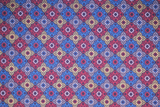 Indian Print Medallions Blue, Rose & Gold on Purple