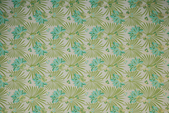 Indian Print Flowers Sea Green & Fern on Natural