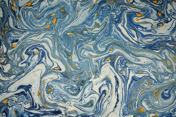 Lokta Marble Blue/Yellow/Gold on Natural