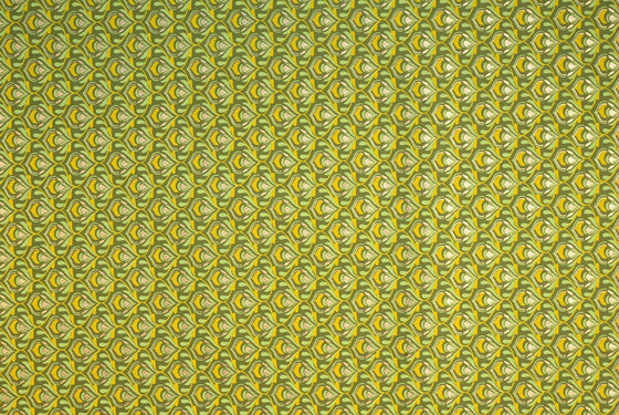 Indian Print Stylized Lotus Green, Yellow, Gold