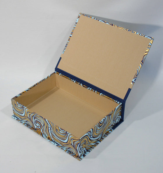 Box Hinged Lid Small - Letterpress Marble Azure & Gold