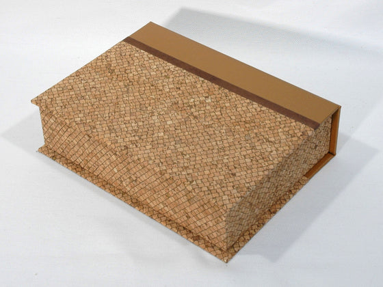 Box Hinged Lid Small - Corkskin Diagonal Mosaic Brown