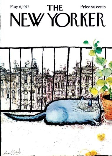 Note Card New Yorker Cover Cat On a Deck