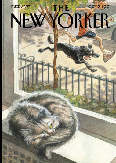 Note Card New Yorker Cover Cat Nap, Dog Play