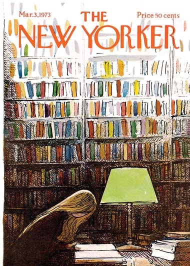 Note Card New Yorker Cover Late Night at the Library
