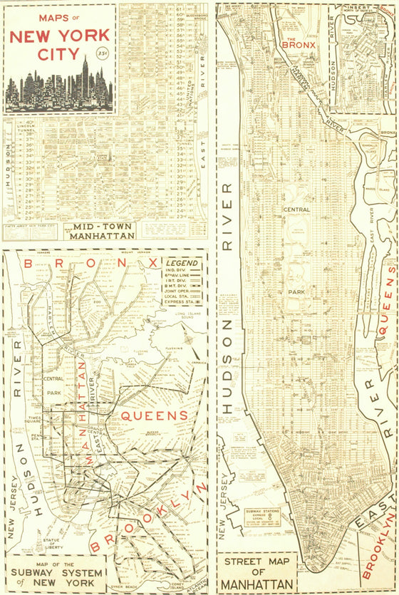 Florentine Print New York City 3 Maps