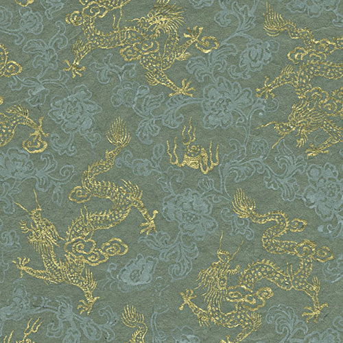 Lokta Print Golden Dragons on Celadon