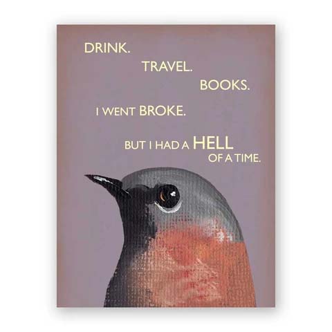 Note Card Mincing Mockingbird Drink. Travel. Books.