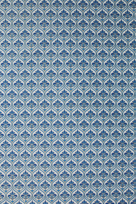 Indian Print Wallpaper Blues on White